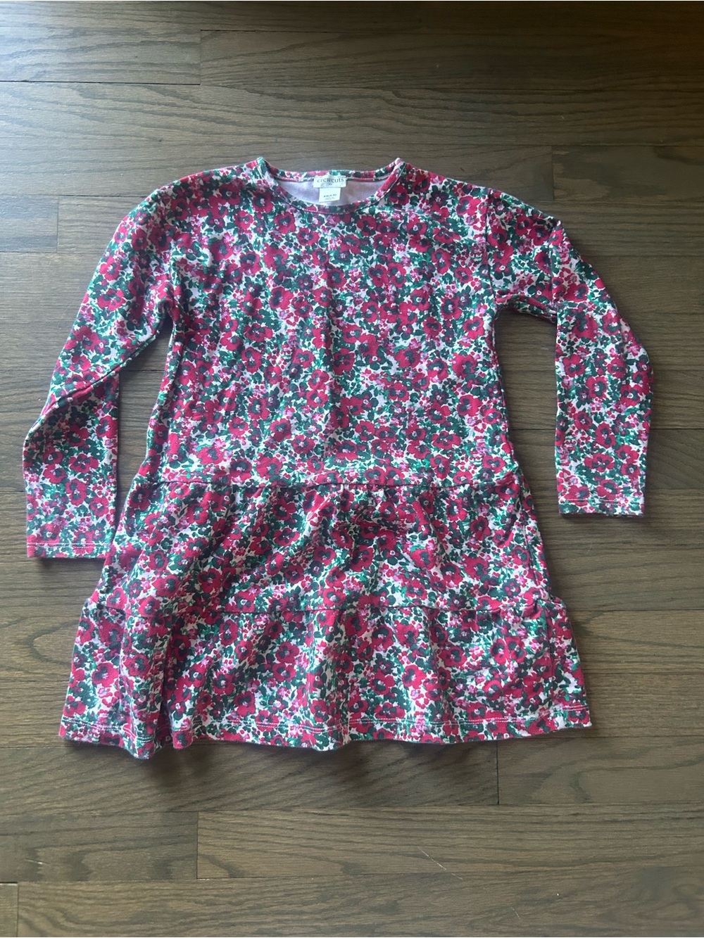 Crewcuts Pink and Green Floral Long Sleeve Tiered Dress